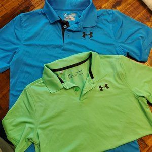 2 Boys Underarmour Youth Large Polo Shirts - Like New